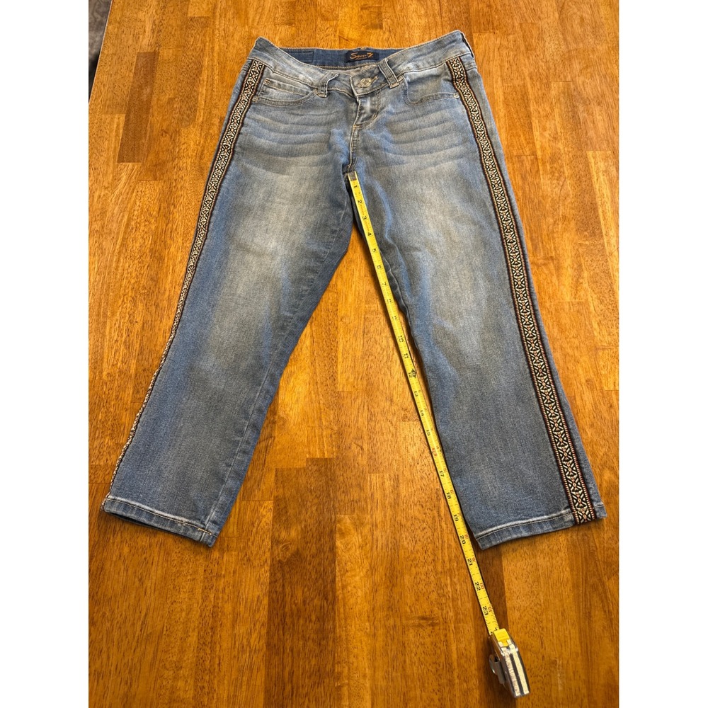 Seven7 Womens Blue Embroidered Side Tape Cropped Straight Leg Jeans Size 31